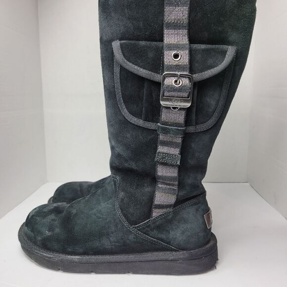 UGG Australia Women's 1895 Retro Cargo Tall Zip Black Sheepskin Boots Size 7 - Picture 3 of 9